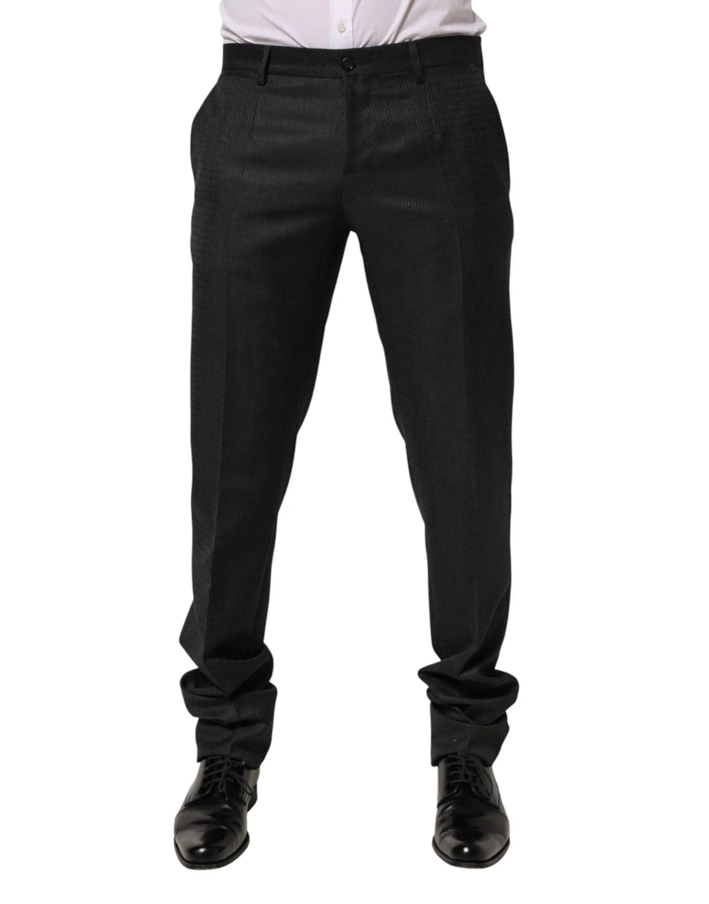 Pantalon de costume homme dolce gabbana en laine noire avec coupe ajustée et motif subtil texturé