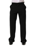 Dolce & gabbana pantalon homme en laine noire formelle coupe droite avec plis subtils