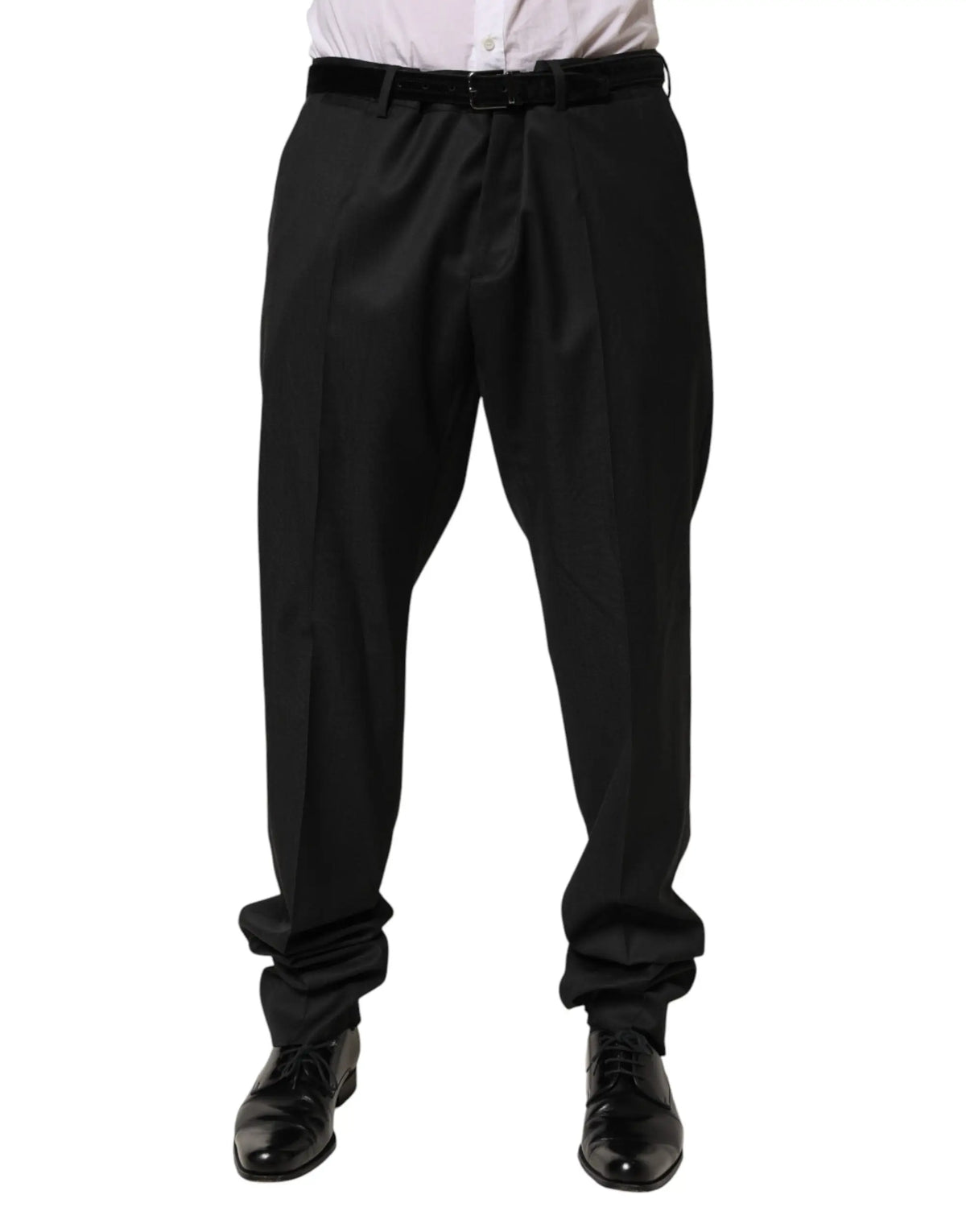 Pantalon de costume homme dolce & gabbana en laine noire avec plis, coupe ajustée et revers roulés