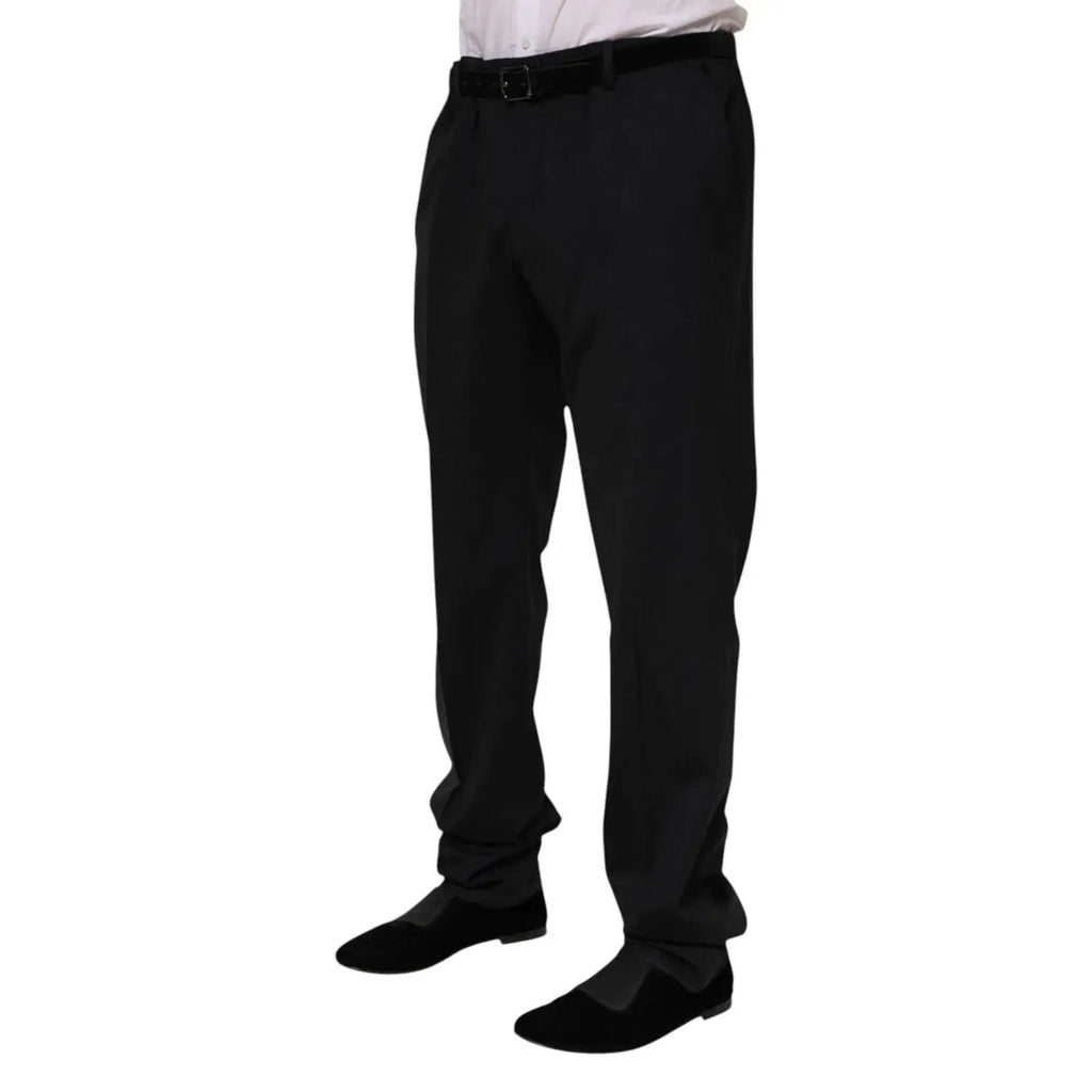 Pantalon homme dolce & gabbana noir en laine formelle avec coupe ajustée et ceinture assortie