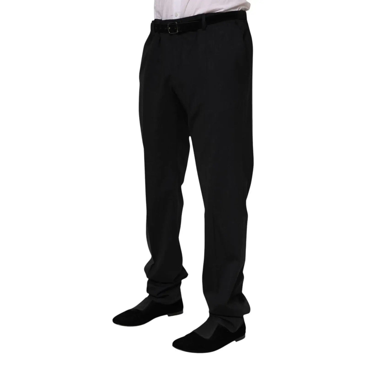 Pantalon homme dolce & gabbana noir en laine formelle avec coupe ajustée et ceinture assortie