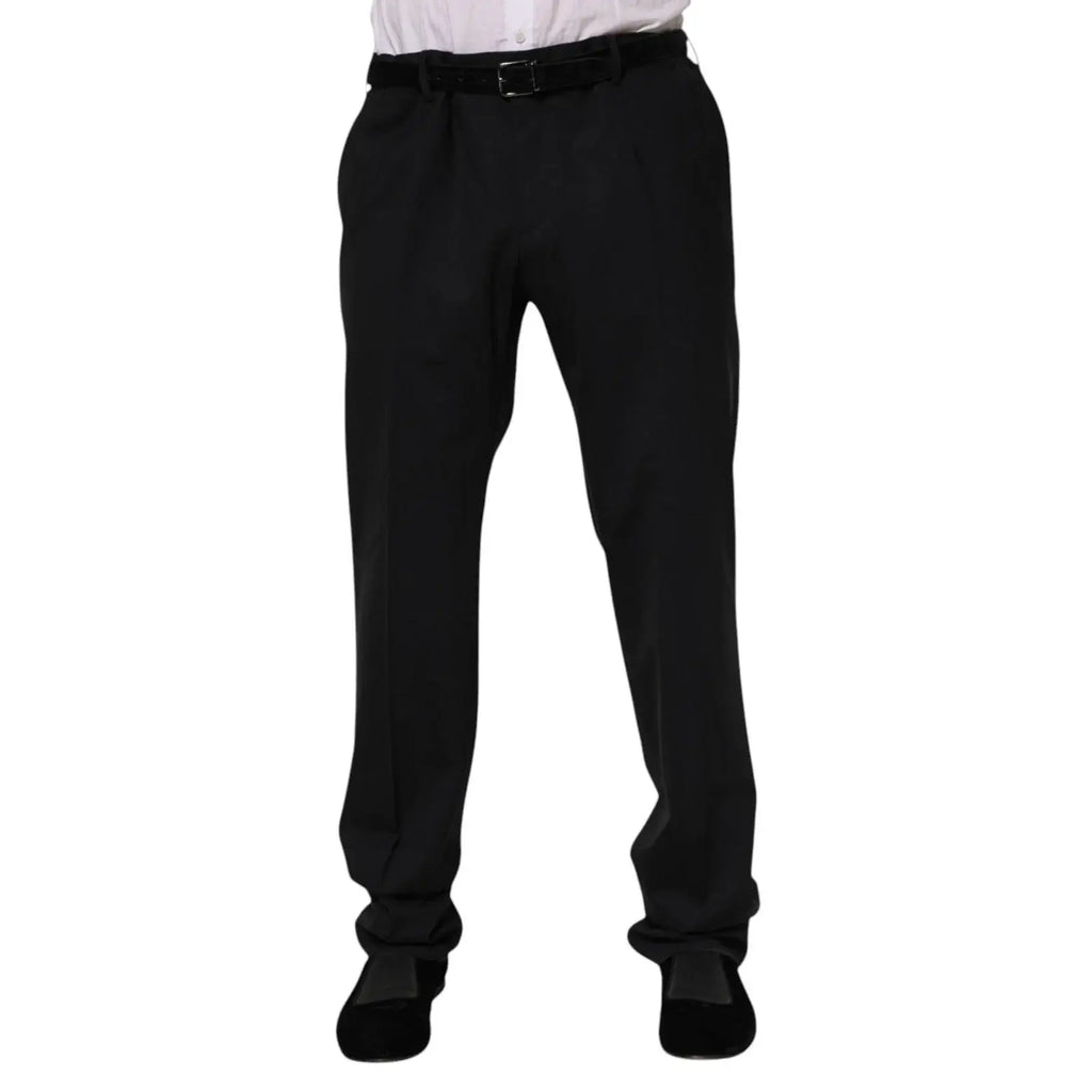 Pantalon habillé en laine noire dolce & gabbana pour homme avec coupe droite élégante et ceinture assortie