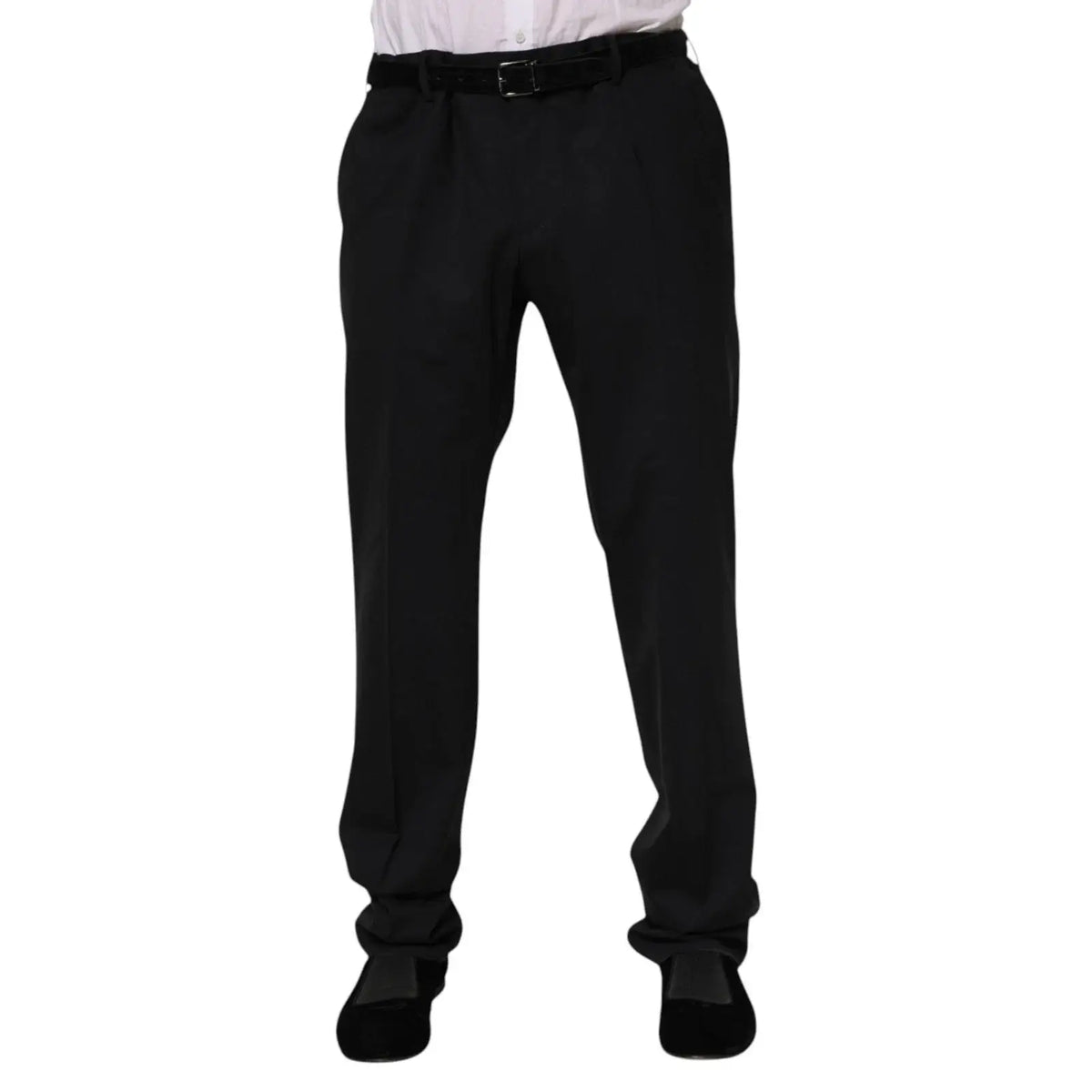 Pantalon habillé en laine noire dolce & gabbana pour homme avec coupe droite élégante et ceinture assortie