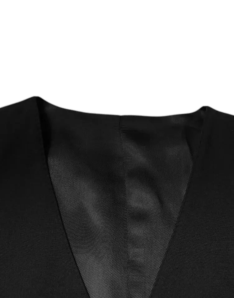 Waistcoat vest homme dolce & gabbana noir en laine avec doublure satinée intérieure lisse col en v
