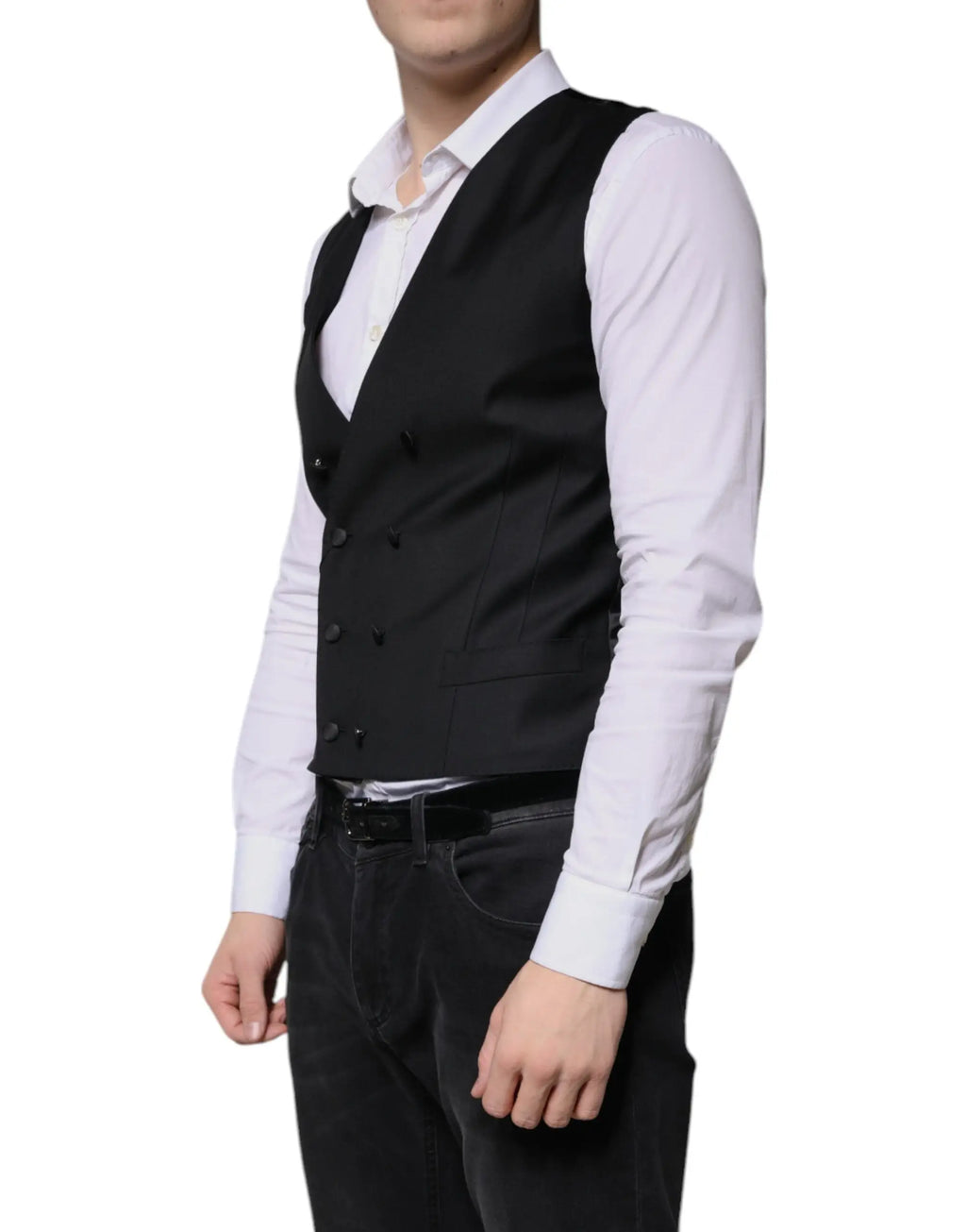 Dolce & gabbana black wool formal dress men waistcoat vest with sleek tailored fit and matching black buttons