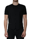 Dolce & gabbana black wool formal dress men waistcoat vest with short sleeves tailored fit and contrast trim pockets