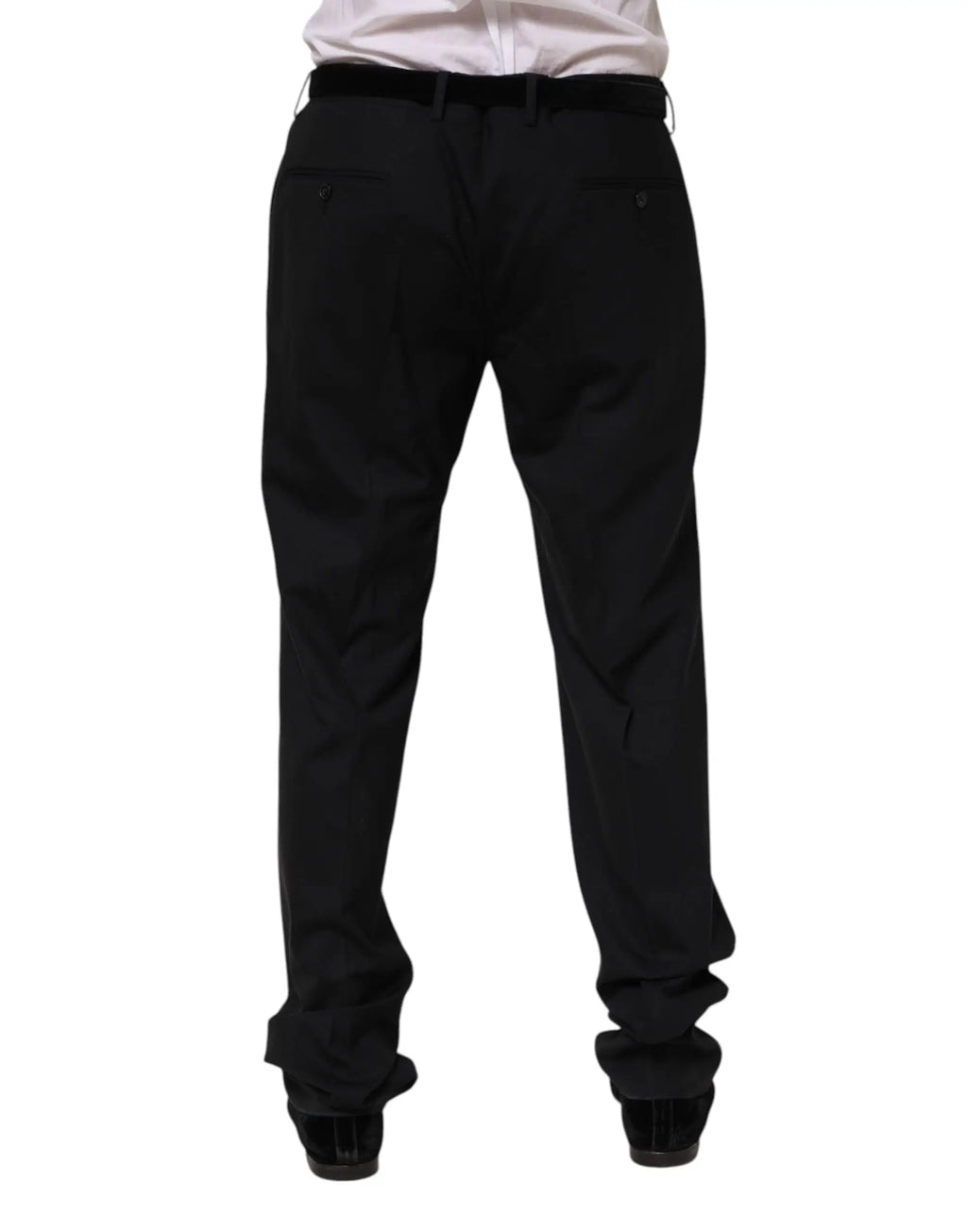 Pantalon de costume noir en laine dolce & gabbana vu de dos avec coupe cintrée et plis subtils