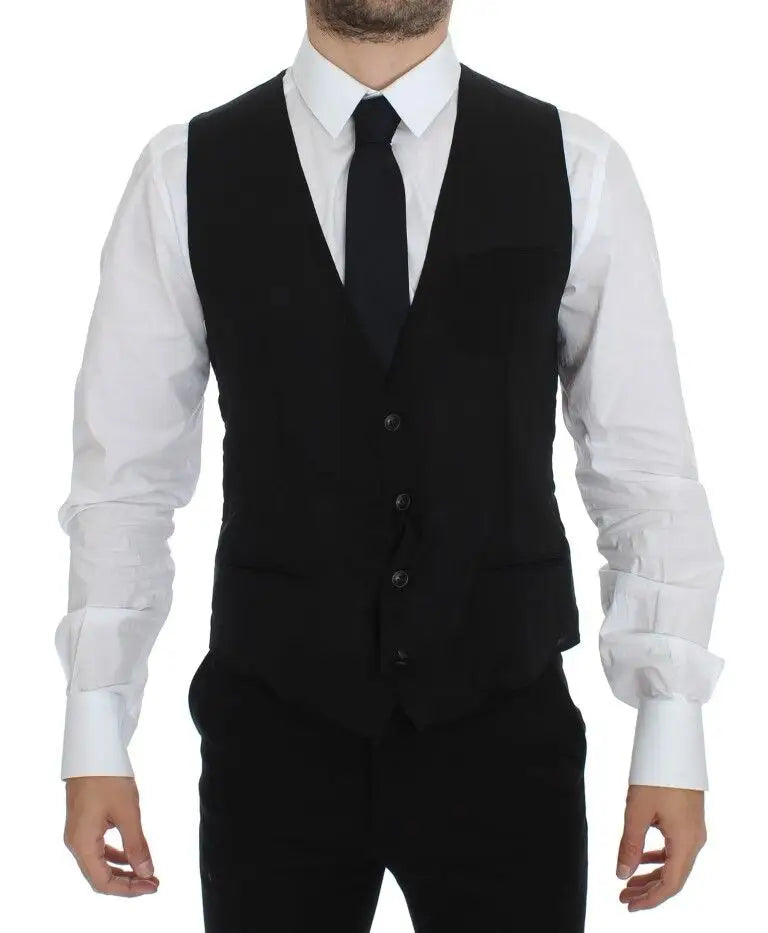 Dolce & gabbana veste homme noire en laine avec cinq boutons et coupe cintrée formelle