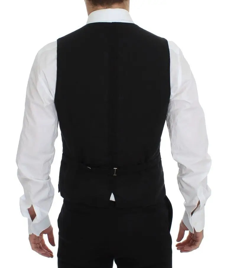 Dolce & gabbana black wool formal dress vest gilet jacket with sleek structured design and subtle stitching details