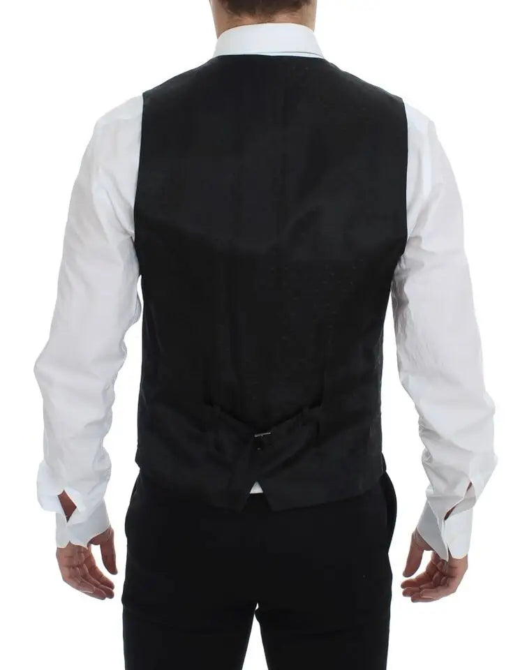 Dolce & gabbana gilet noir en laine avec coupe ajustée et légère brillance pour tenue formelle