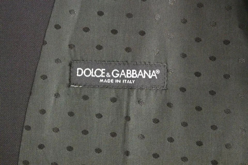 Gilet dolce & gabbana noir en laine avec tissu gris foncé à pois subtils et étiquette brodée de la marque