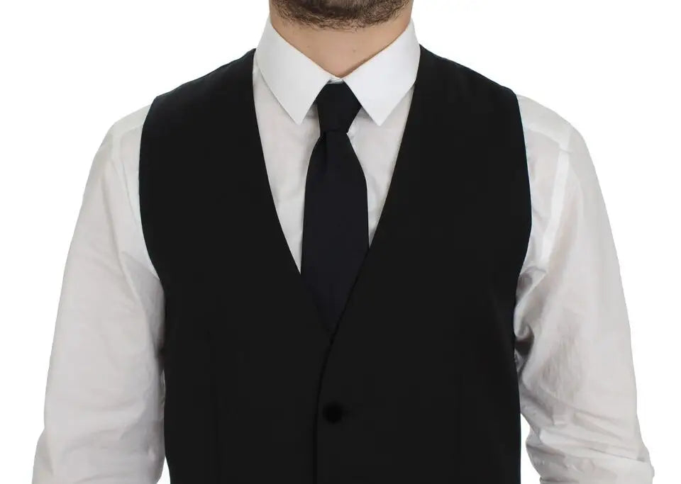 Dolce & Gabbana gilet noir en laine à fermeture simple bouton et coupe ajustée pour tenue formelle