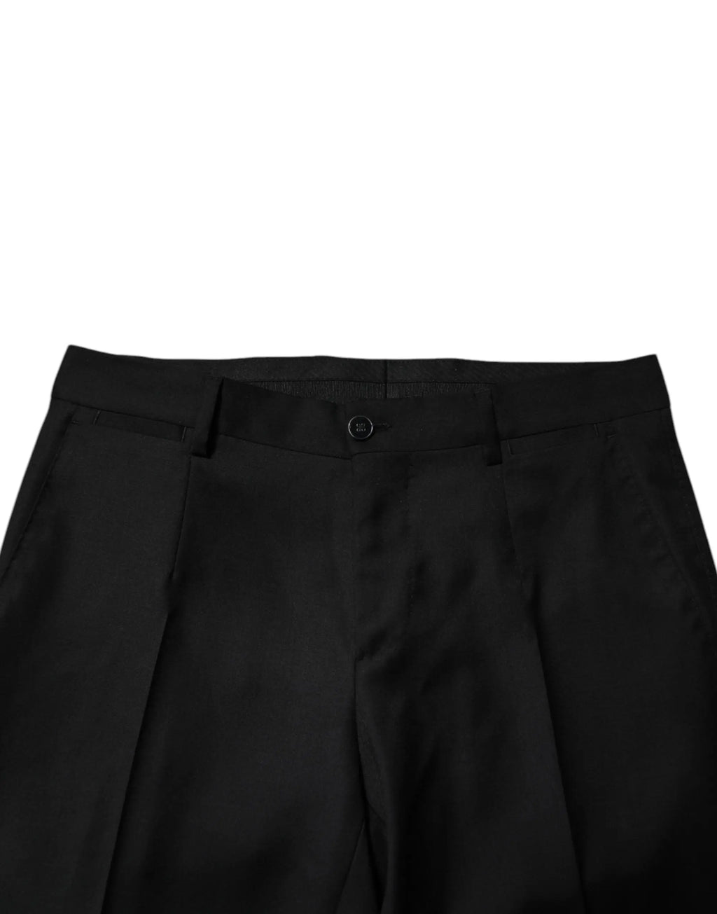 Pantalon slim homme formel en laine noire dolce & gabbana avec pli et fermeture bouton unique à la taille