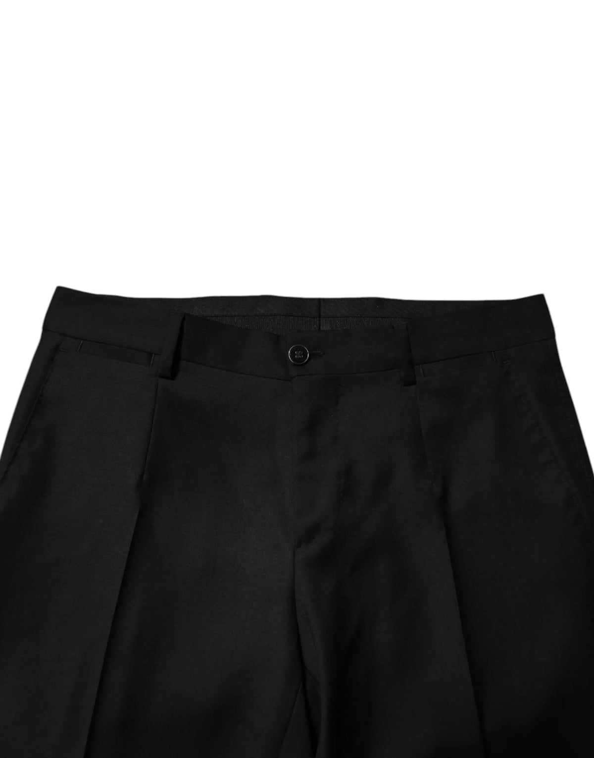 Pantalon slim homme formel en laine noire dolce & gabbana avec pli et fermeture bouton unique à la taille