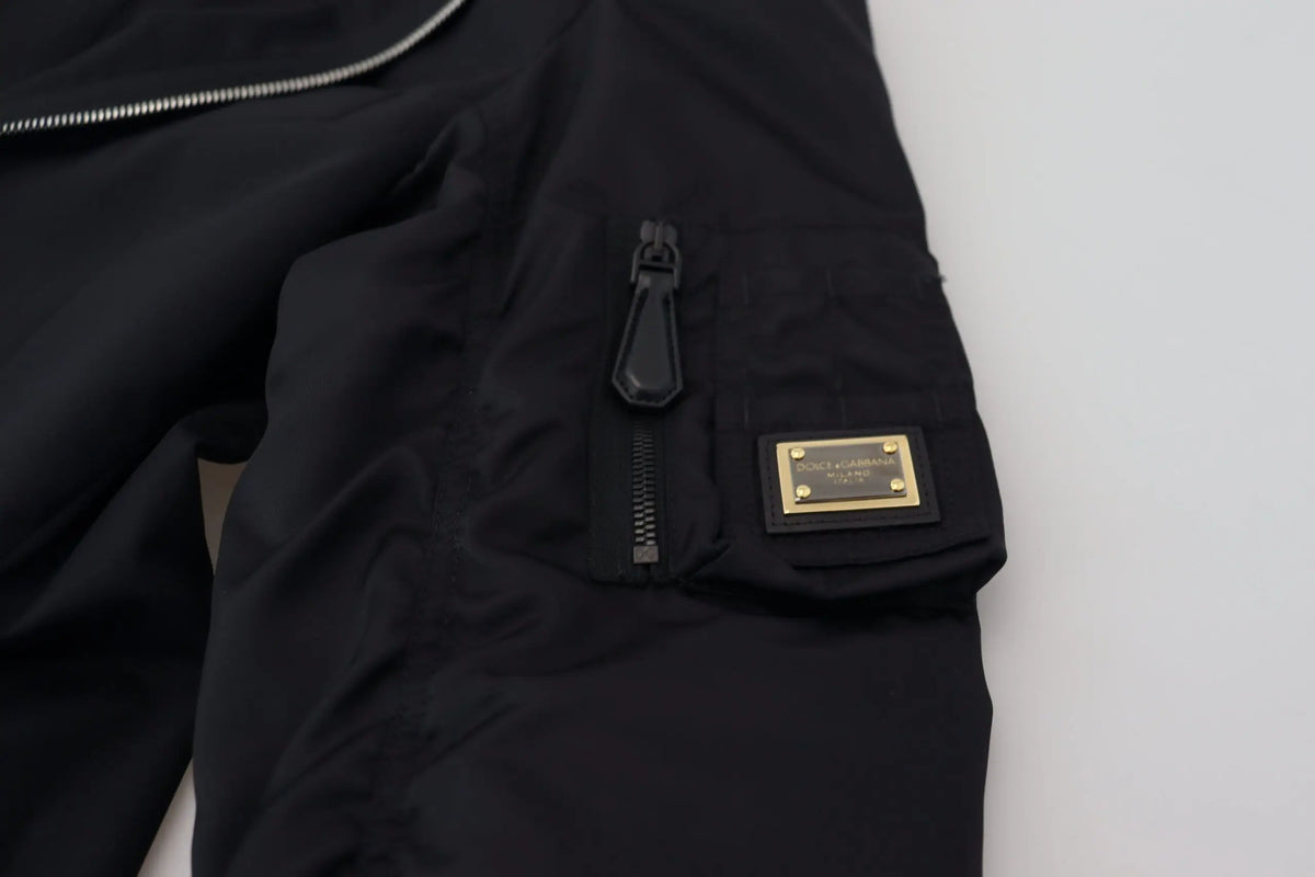 Pantalon cargo tactical noir avec plaque de marque dorée et accents de fermeture éclair noirs dolce & gabbana