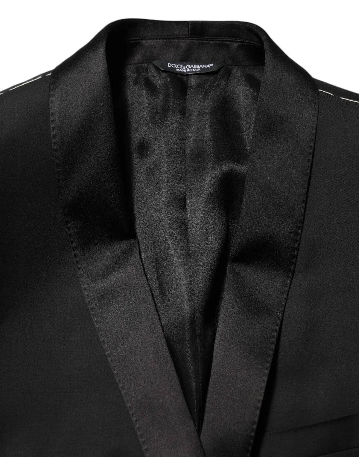 Blazer homme dolce gabbana noir en laine avec revers en satin et doublure intérieure satinée gold 1 bouton