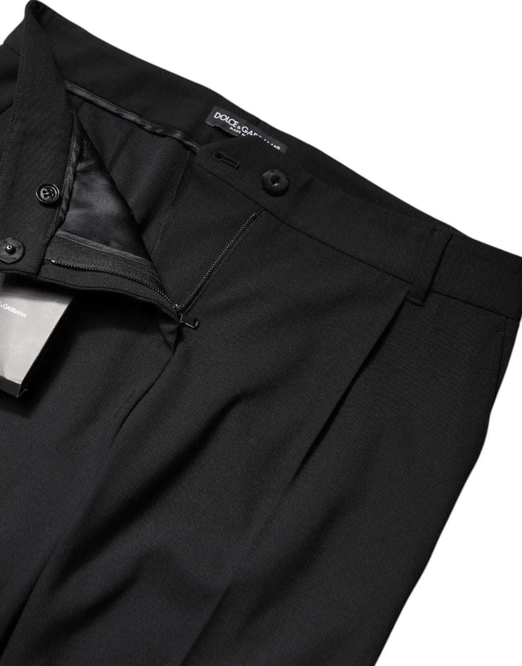 Pantalon élégant dolce & gabbana pour homme noir en laine taille haute coupe évasée avec plis subtils