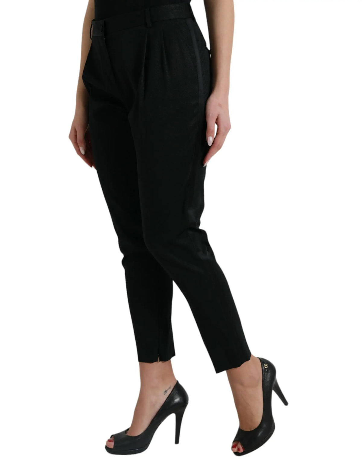 Pantalon noir en laine haute taille dolce gabbana avec coupe moderne et plis subtils au niveau de la taille