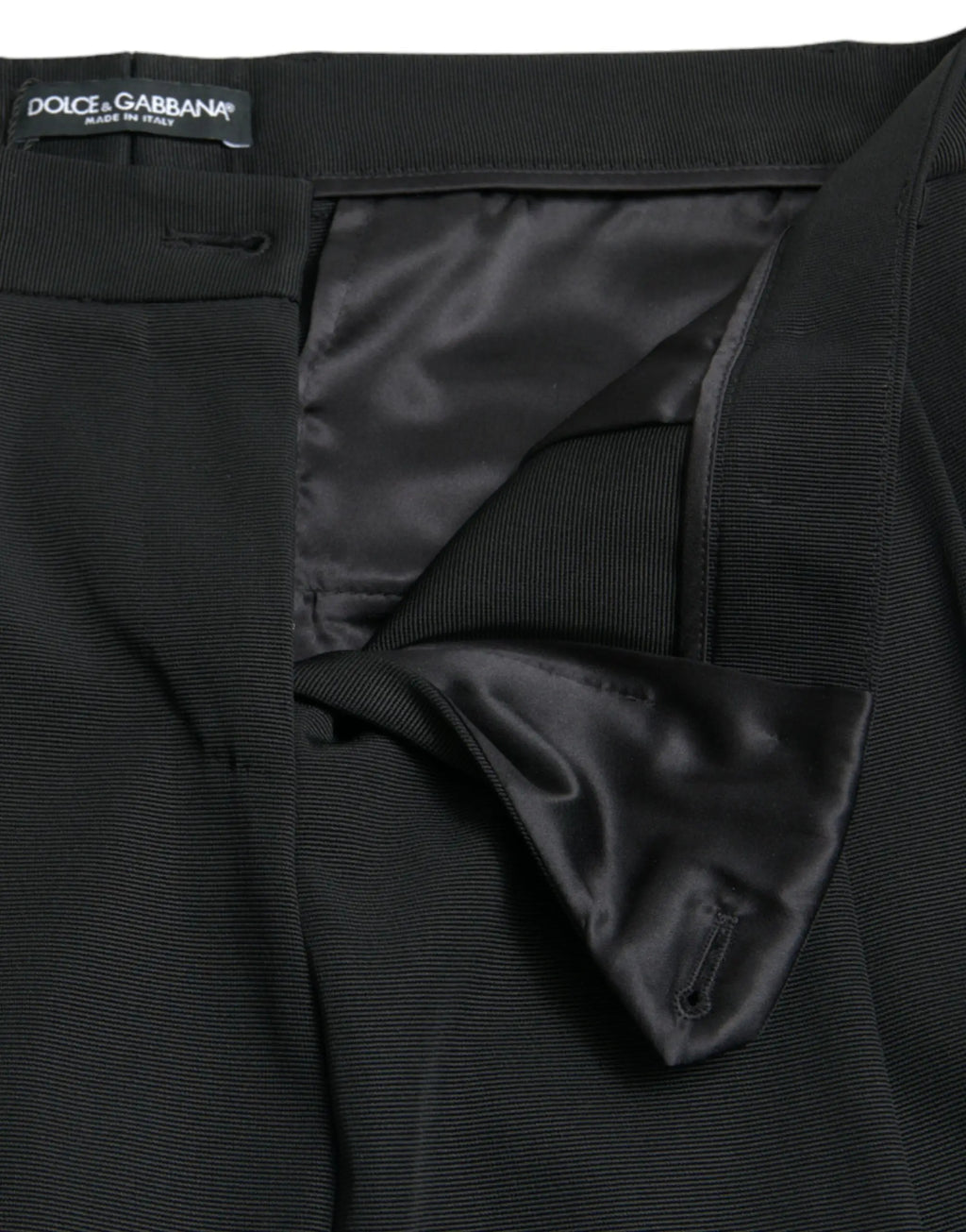 Pantalon dolce & gabbana noir en laine taille haute avec tissu texturé subtil et doublure satinée visible