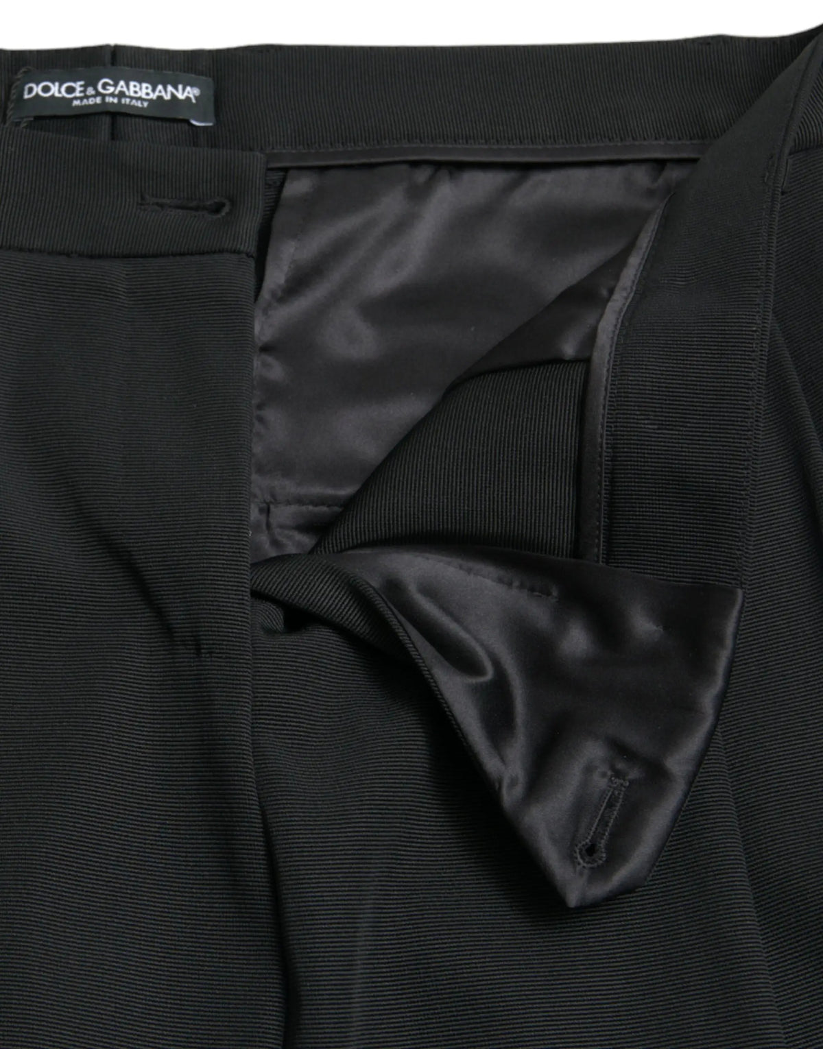Pantalon dolce & gabbana noir en laine taille haute avec tissu texturé subtil et doublure satinée visible