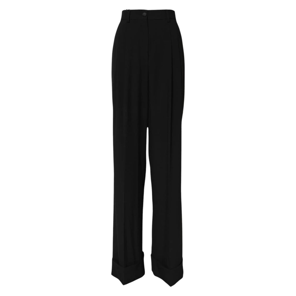 Pantalon noir dolce gabbana en laine taille haute coupe large avec plis subtils devant pour un style formel