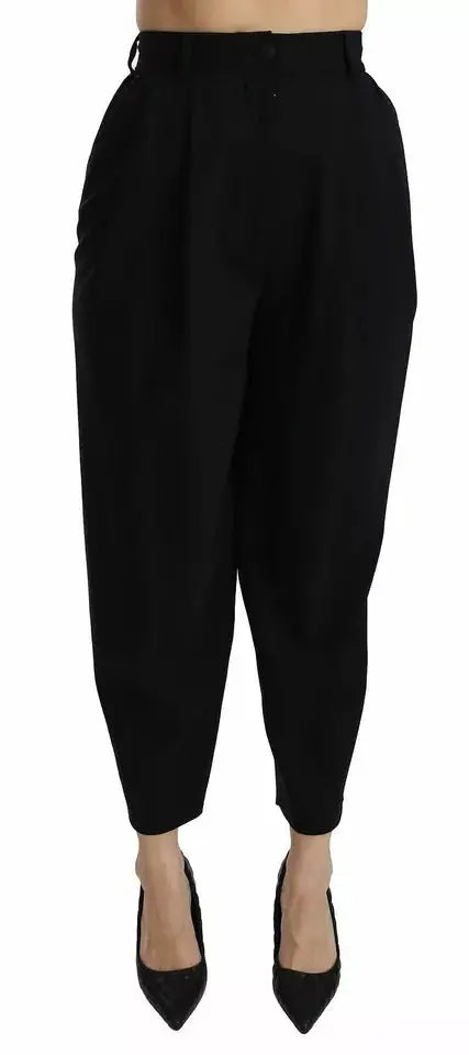Pantalon dolce & gabbana noir en laine taille haute avec plis devant jambe fuselée et ourlet court