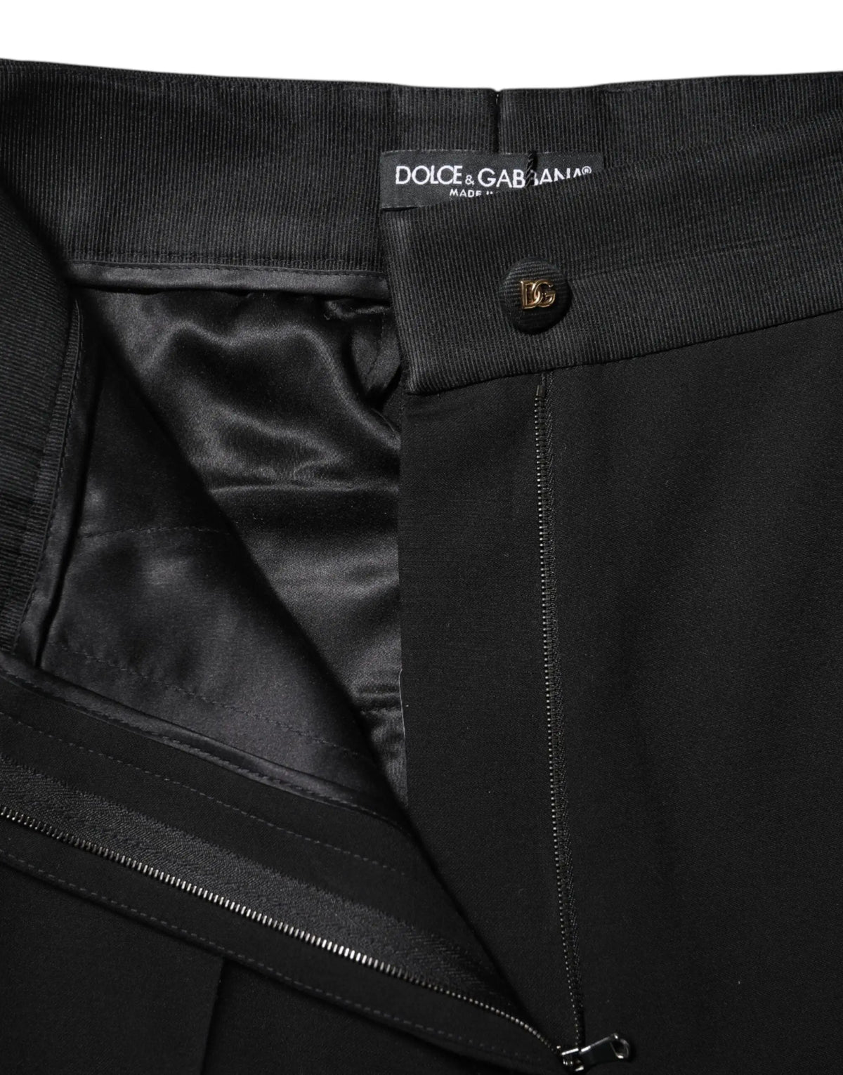 Pantalon skinny noir dolce & gabbana en laine taille haute avec doublure satinée et boutons dorés