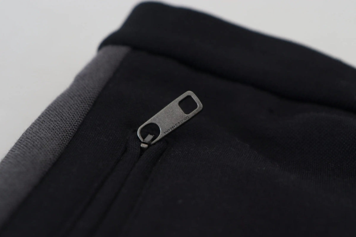 Fermeture éclair noire matte en métal rectangulaire sur pantalon jogger en laine noire dolce & gabbana