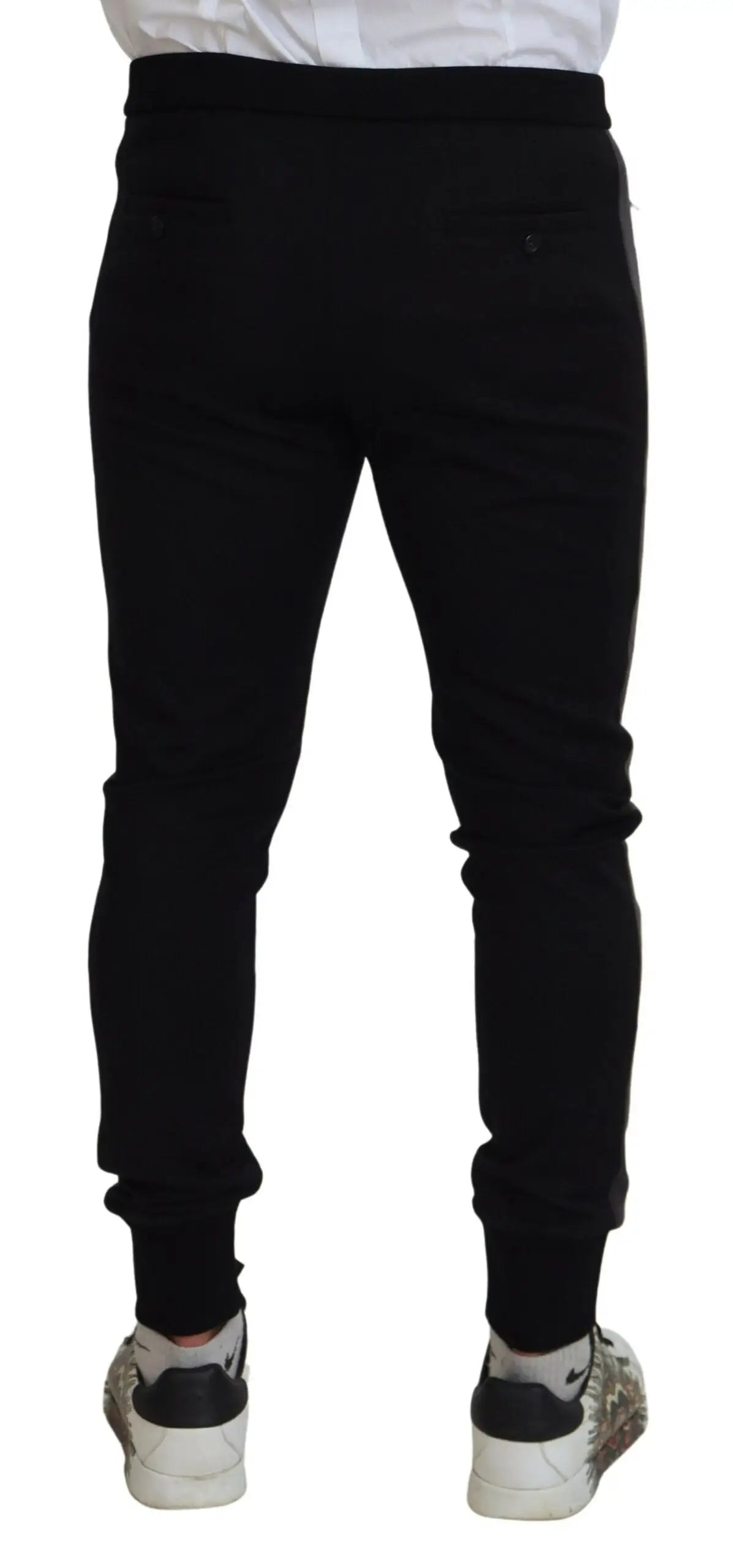 Pantalon jogging noir en laine dolce & gabbana avec coupe ajustée et poignets élastiques