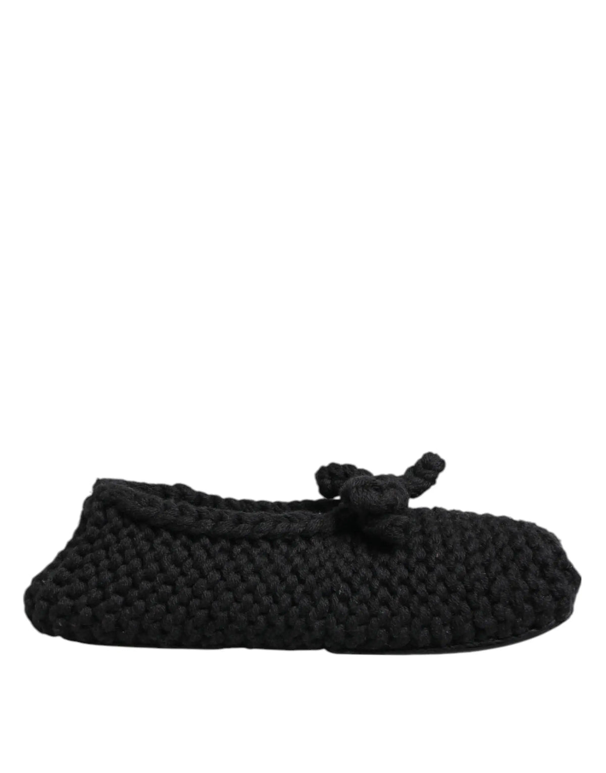Dolce & gabbana ballerines plates en laine noire avec nœud tricoté et bout slip on confortable