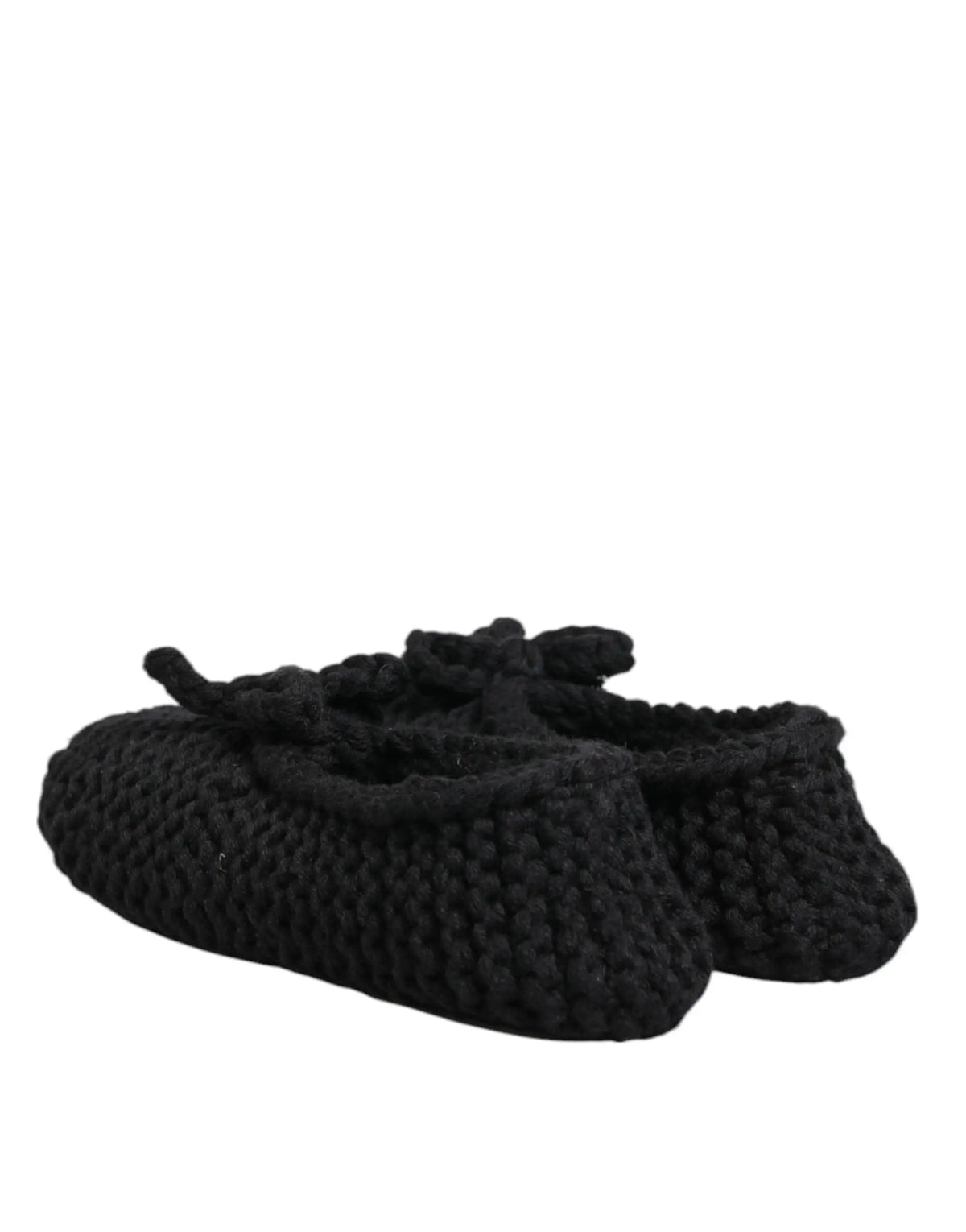 Dolce & gabbana ballerines slip-on noires en laine tricotée avec motif texturé et nœuds décoratifs