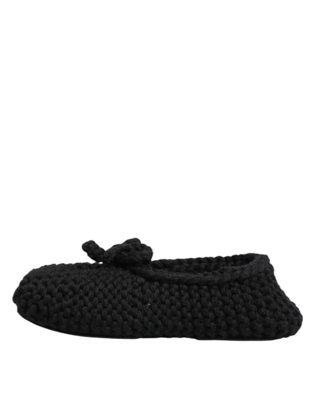 Dolce & gabbana ballerines noires en laine tricotée avec petit nœud sur le bout chaussure slip on