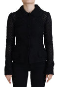 Veste boutonnée noire en laine tricotée dolce & gabbana avec col et manches longues en dentelle noire