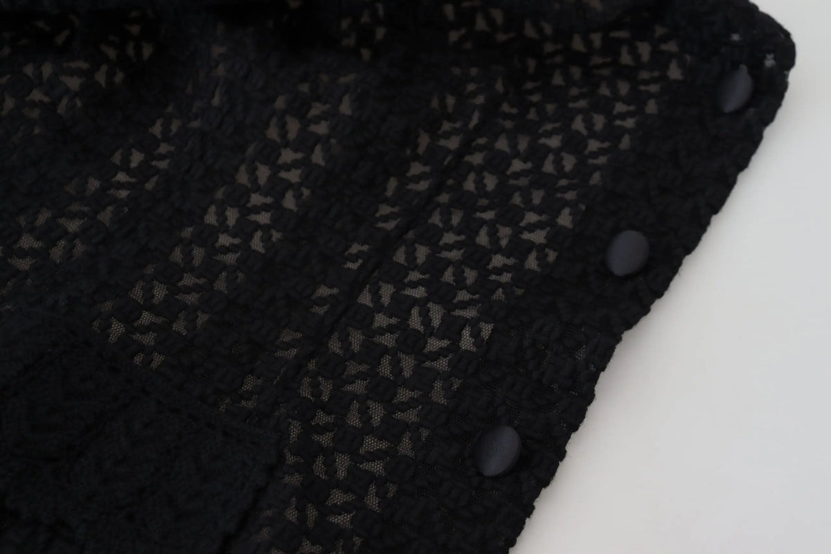 Veste dolce & gabbana en laine noire à boutons assortis et motif géométrique en dentelle délicate