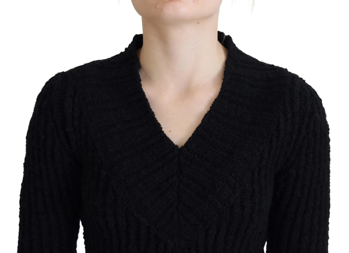 Pull robe dolce & gabbana noir en laine avec col v et tricot côtelé