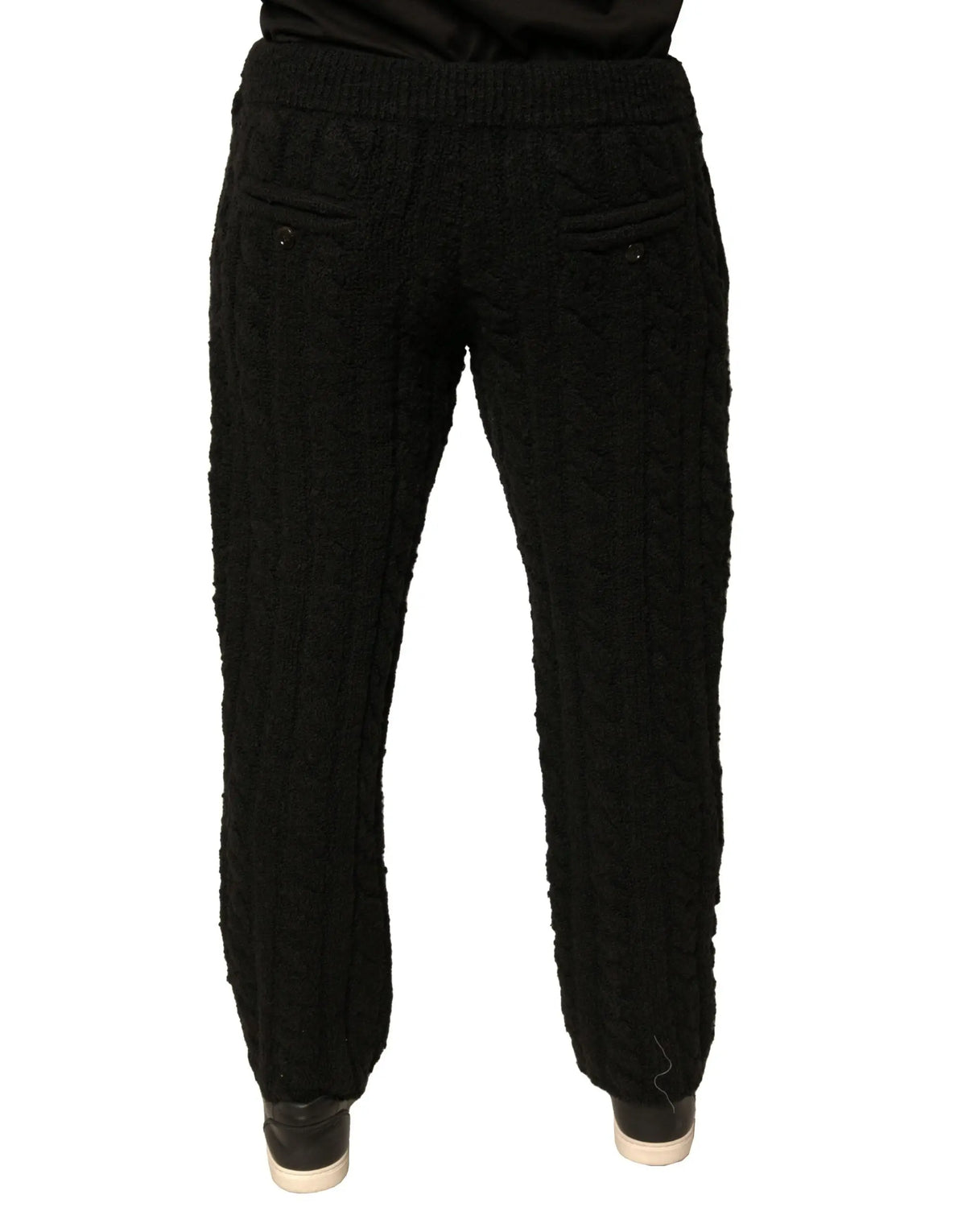 Pantalon skinny noir en laine et maille dolce gabbana avec taille élastique et poches arrière boutonnées vue dos