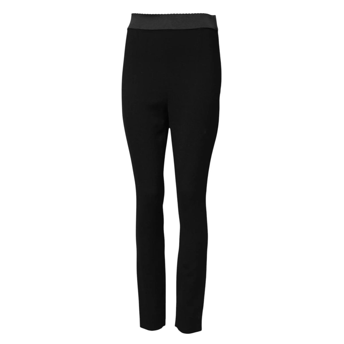 Dolce & gabbana pantalon legging noir en laine stretch taille haute avec ceinture elastique grise foncée