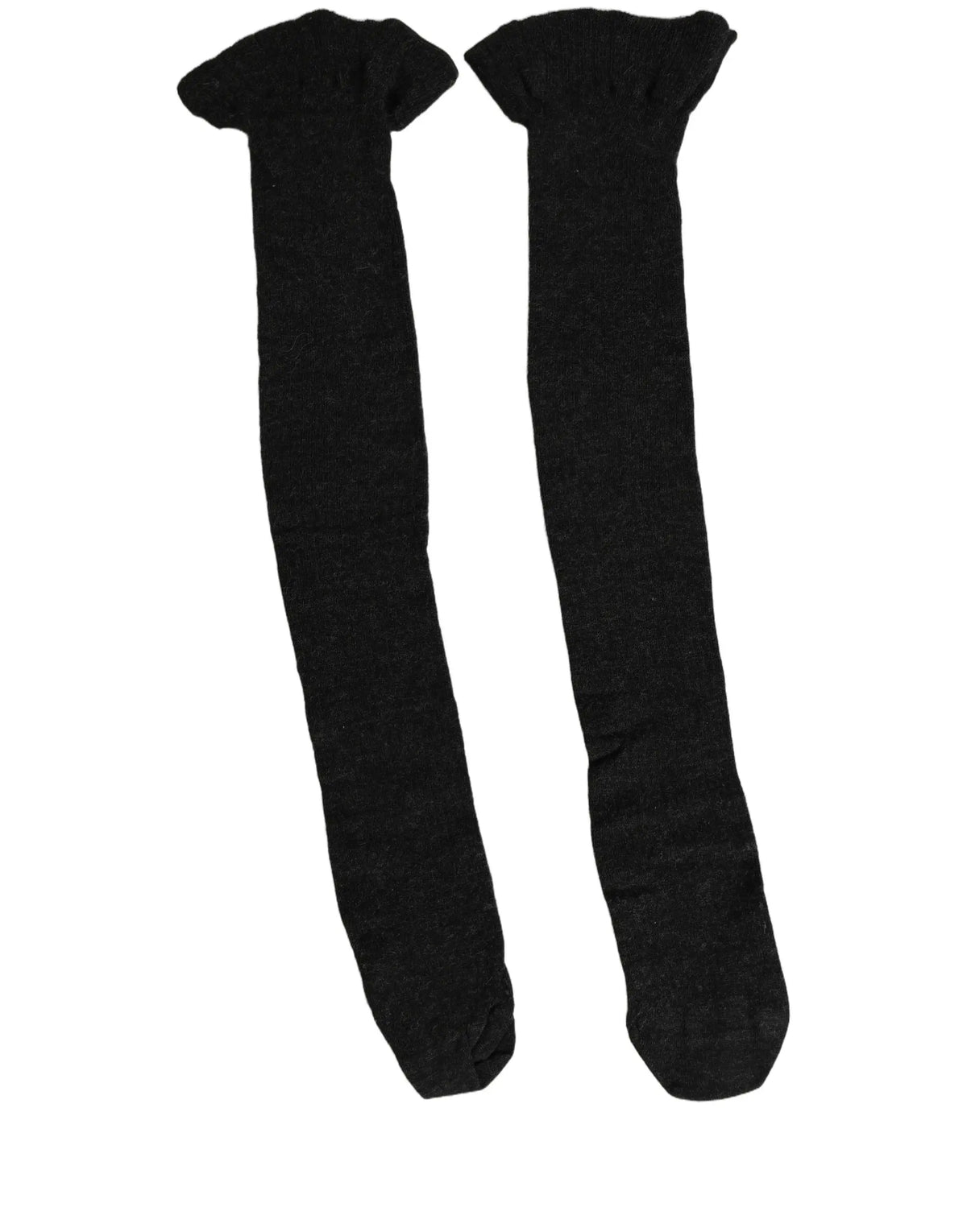 Une paire de bas cuissards noirs dolce gabbana en laine avec côtes et bordure volantée pour femme