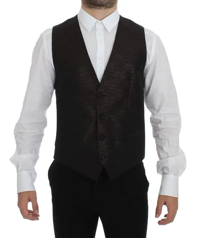 Dolce gabbana gilet robe noir en laine texturée avec cinq boutons sombres et logo dolce gabbana sur la poitrine