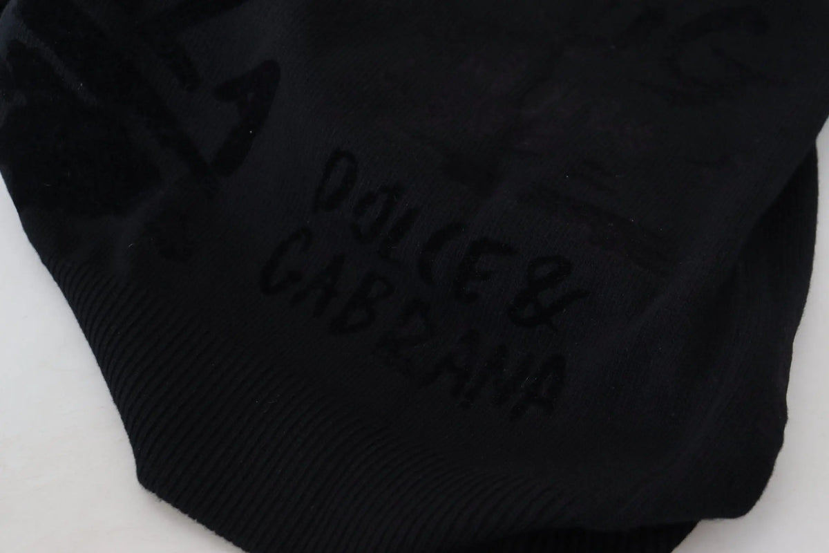 Pull en laine noir dolce et gabbana avec logo brodé ton sur ton style pull à col rond