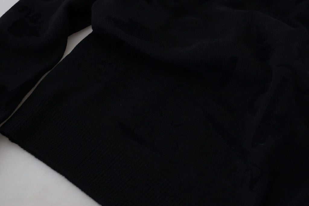 Pull-over dolce & gabbana noir en laine avec motif logo et texture côtelée douce en maille