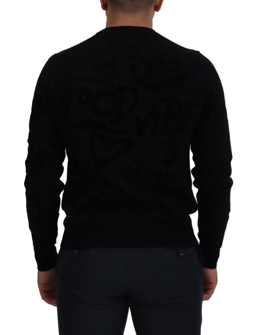 Pull en laine noir dolce & gabbana avec motif logo et design graphique abstrait sombre au dos