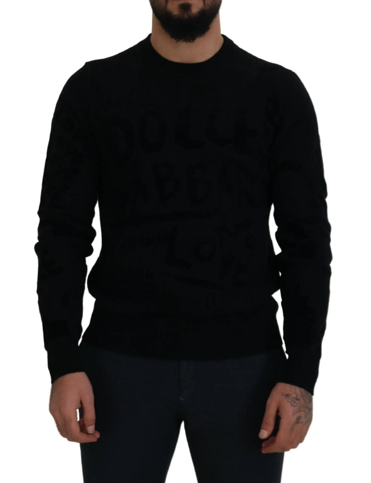 Pull noir dolce gabbana en laine avec lettrage texturé sur la poitrine