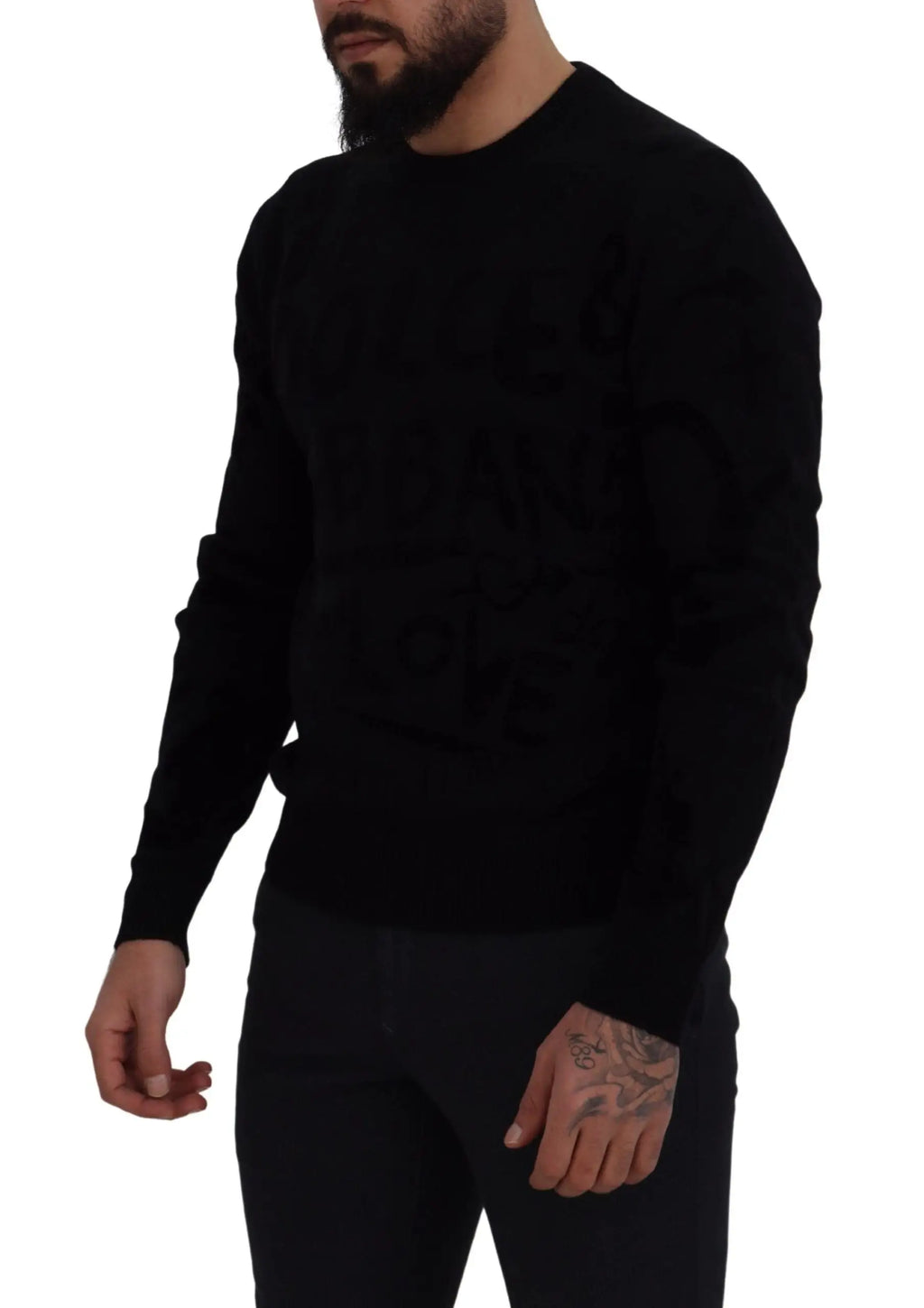 Dolce gabbana pull en laine noir avec lettrage en relief texturé sur la poitrine manches longues col rond