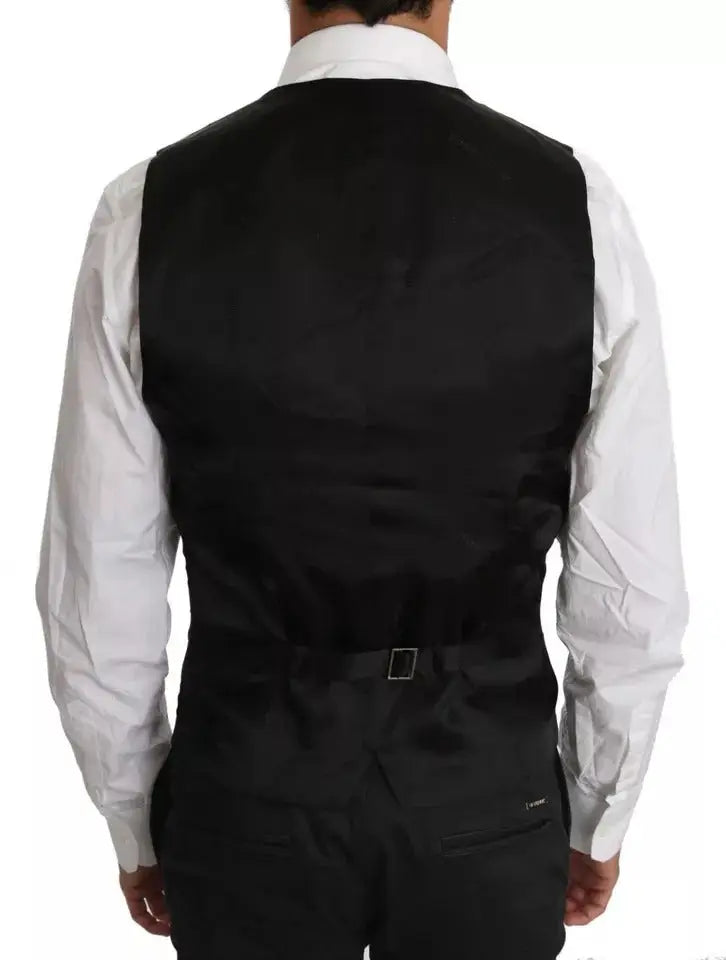 Gilet noir dolce & gabbana en laine avec une coupe ajustée et un léger brillant satiné