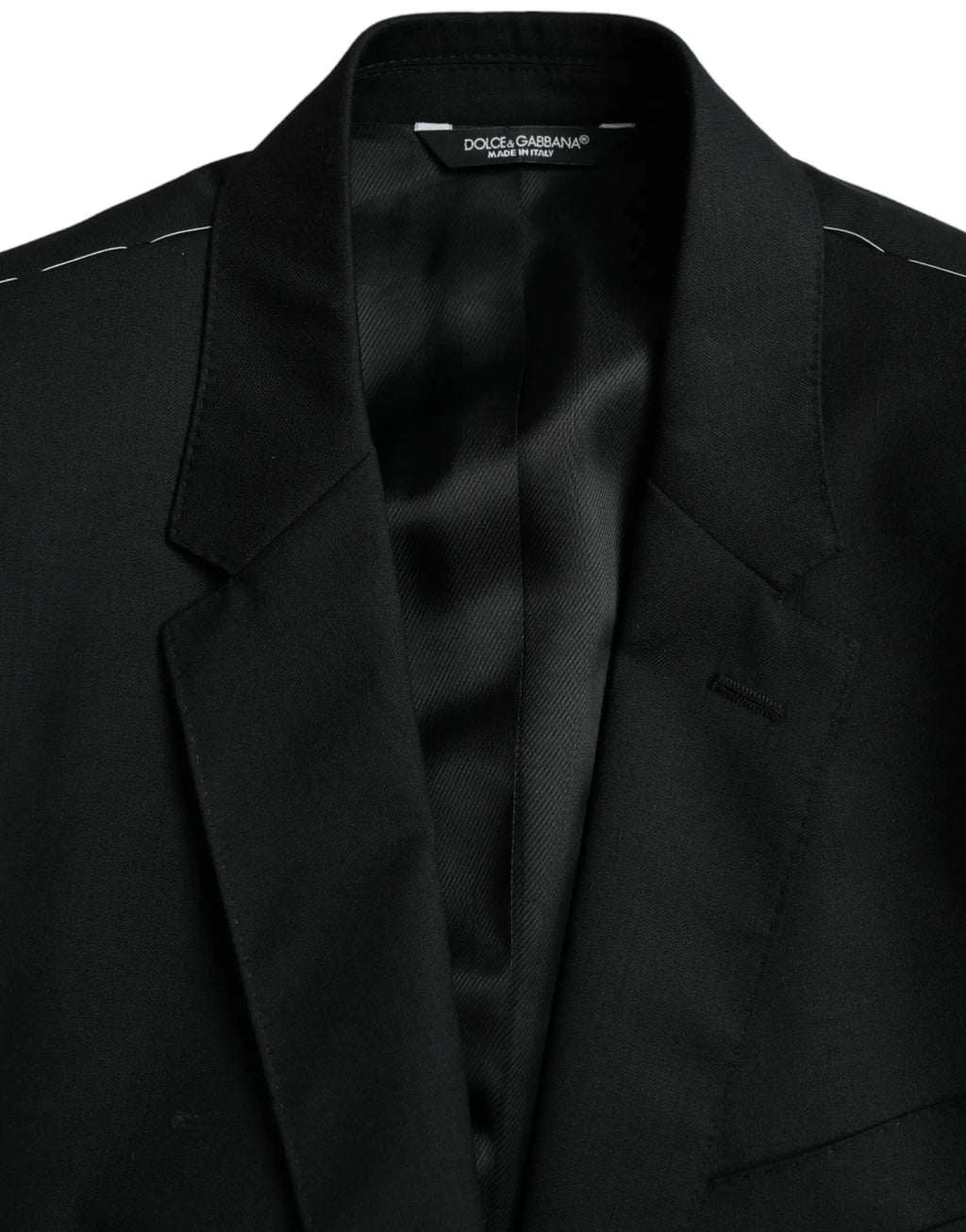 Blazer dolce & gabbana martini en laine noire avec coutures blanches discrètes le long des revers