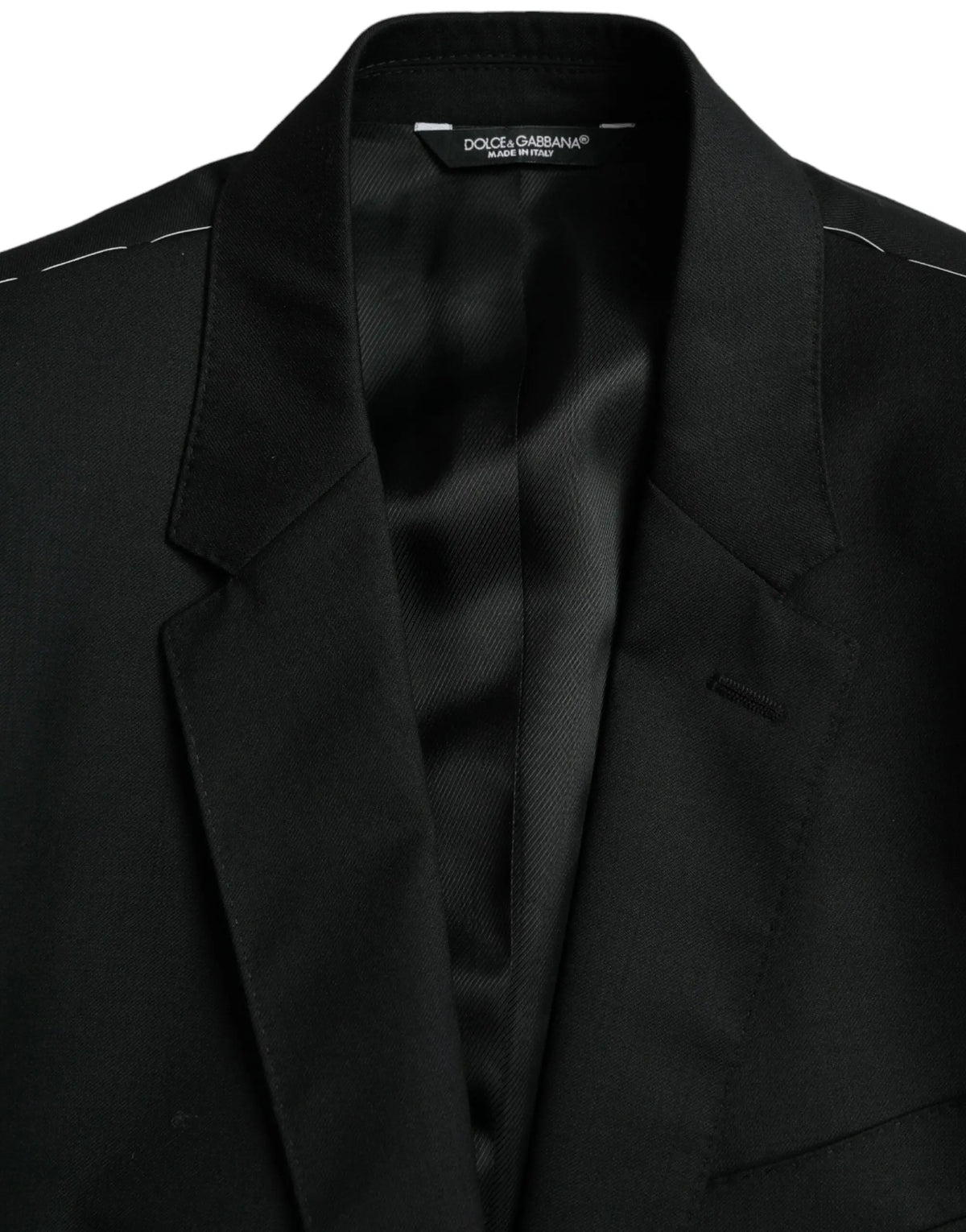Blazer dolce & gabbana martini en laine noire avec coutures blanches discrètes le long des revers