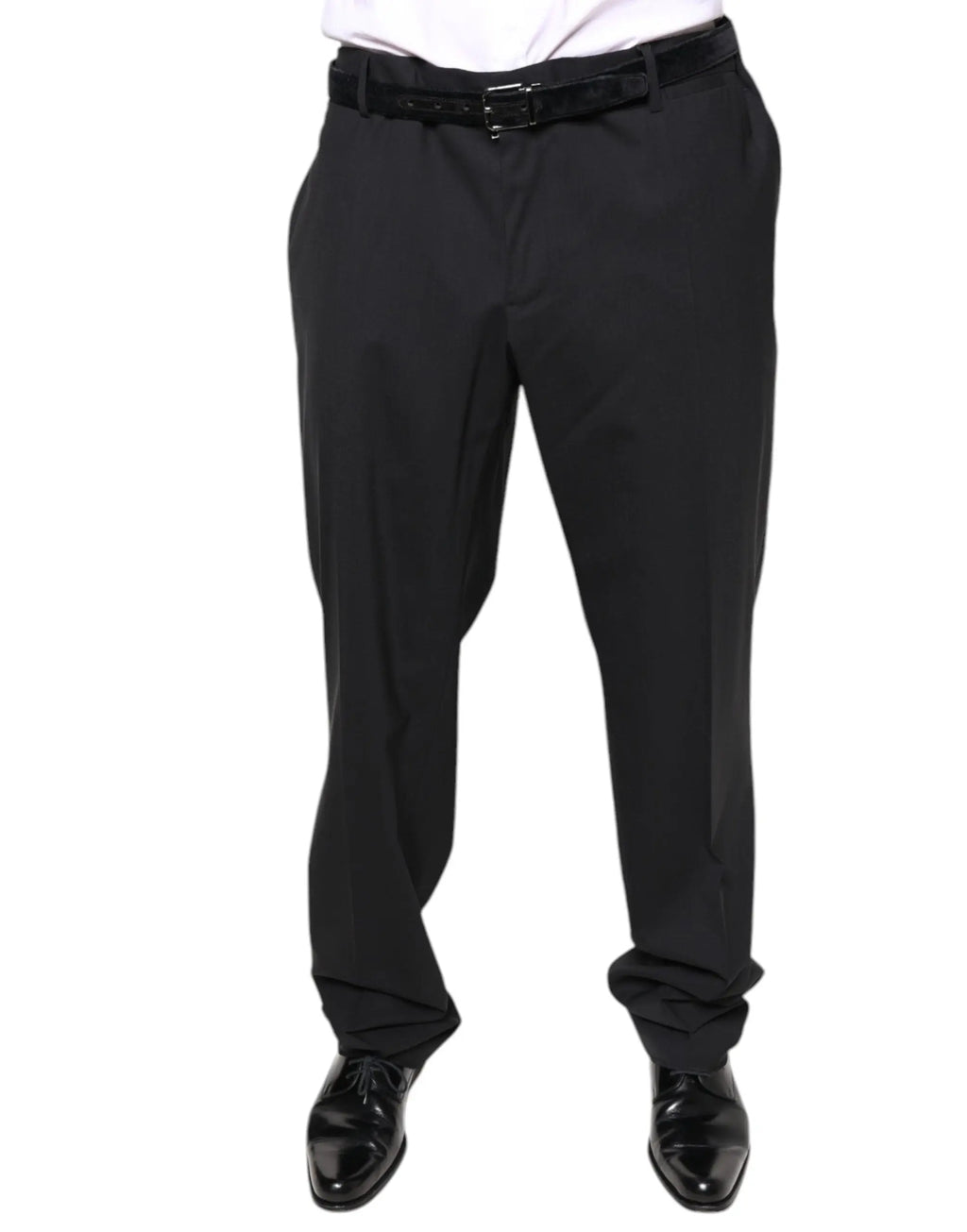Dolce & gabbana pantalon homme formel en laine noir avec coupe droite et ceinture assortie