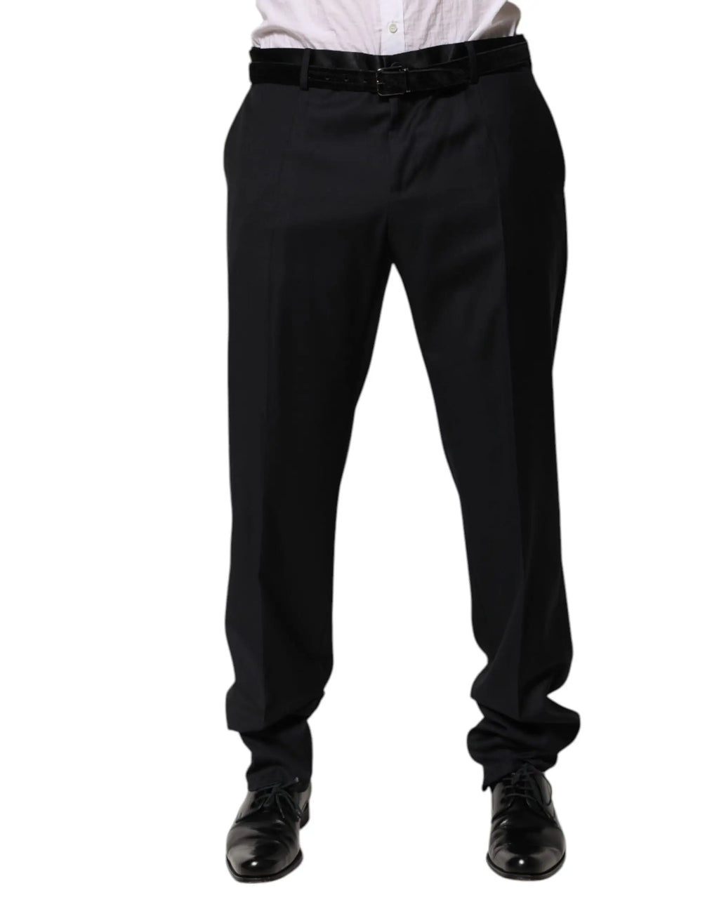 Pantalon de costume noir en laine pour homme dolce gabbana avec coupe ajustée et ceinture assortie