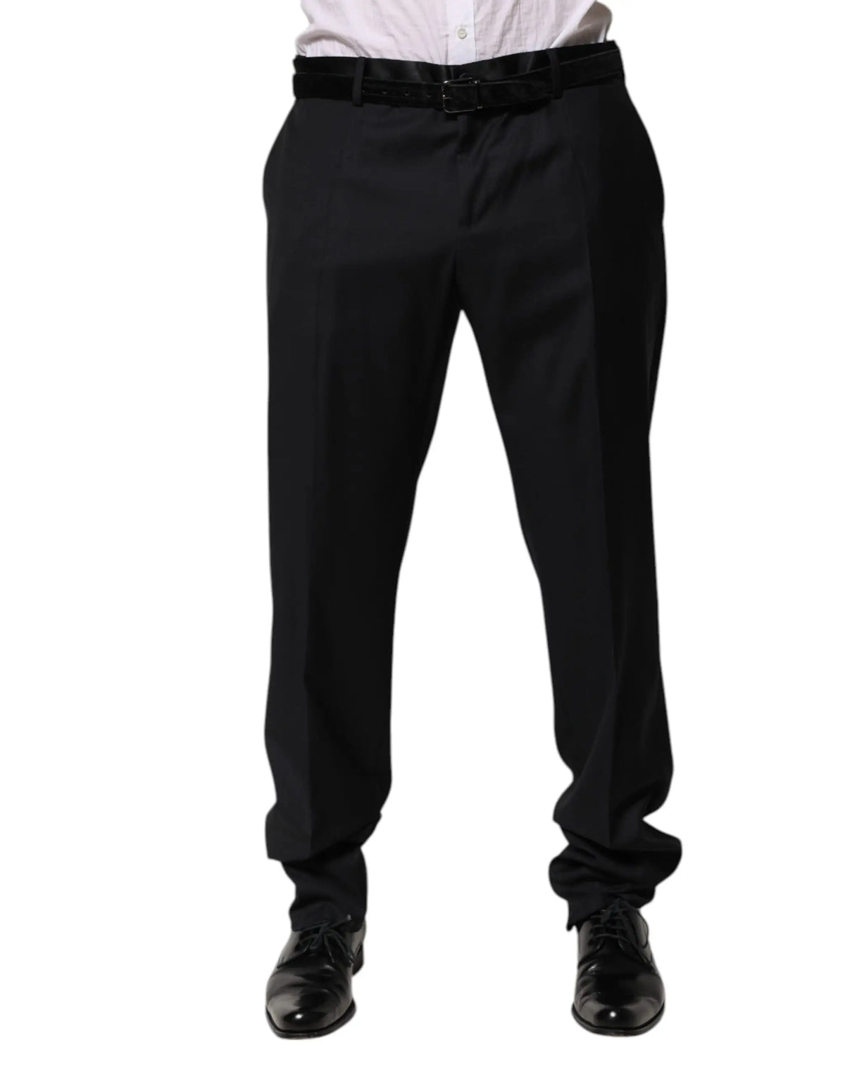 Pantalon de costume noir en laine pour homme dolce gabbana avec coupe ajustée et ceinture assortie